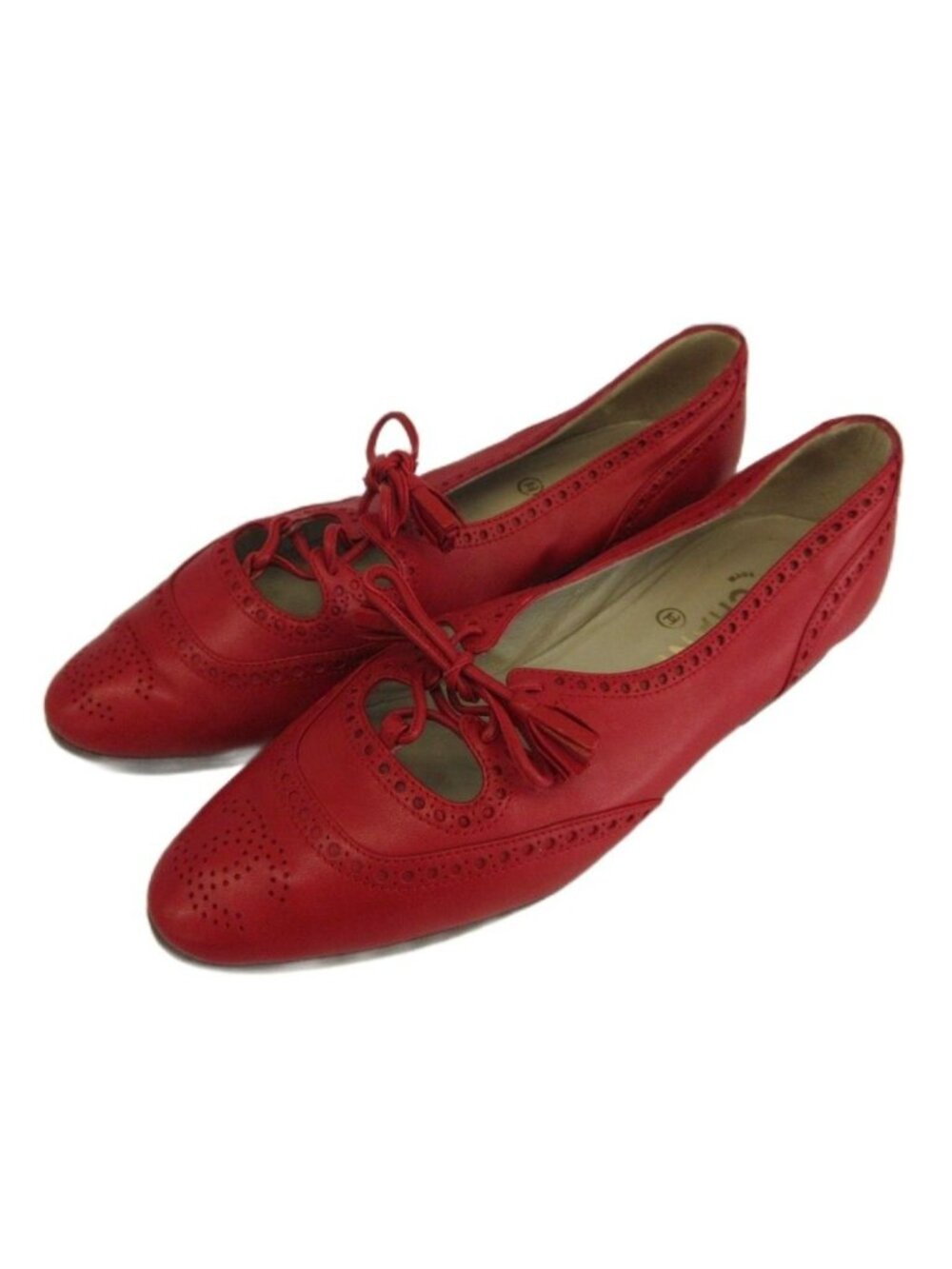 Chanel Vintage Ghillie Pumps Flat Shoes Leather Lace-up Perforated CC Logo